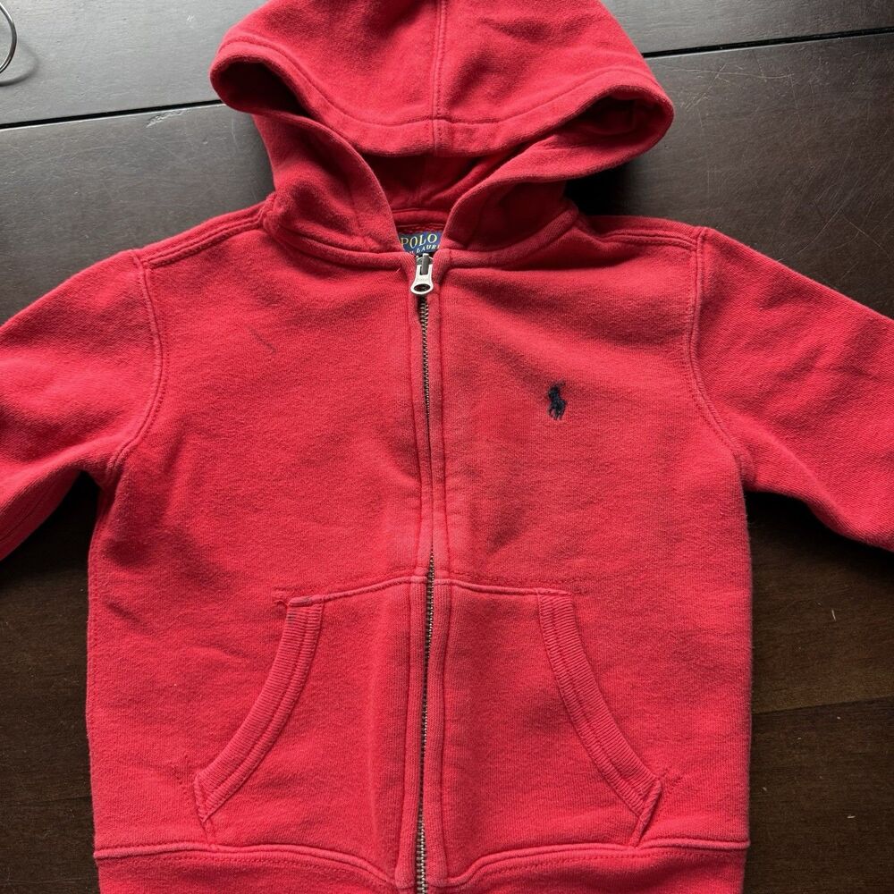 Baby Ralph Lauren Red Full-Zip Hoodie with Black Pony Logo 3T/4T (no Size Tag).